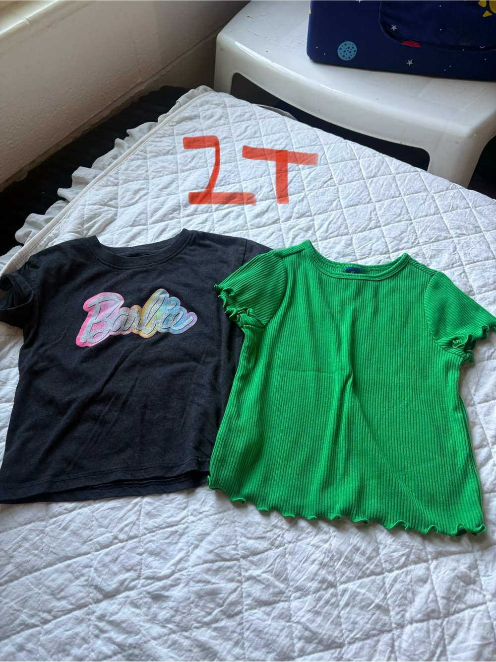 Barbie Black Graphic Tee and Bright Green Ribbed Top - 2T